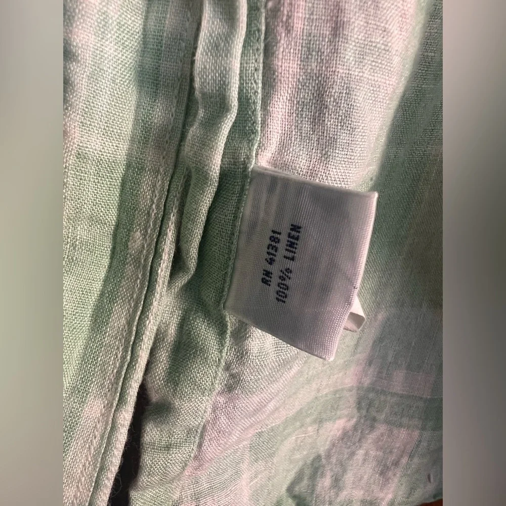 Polo Ralph Lauren Linen Light Green and White Plaid Men's‎ XL Long Sleeve Shirt